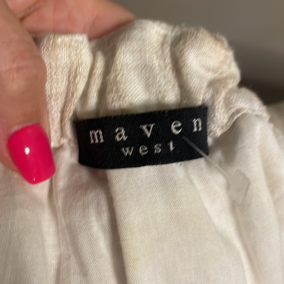 MAVEN WEST off the shoulder casual cream plaid dress / ruffle / button front Med - Picture 10 of 16